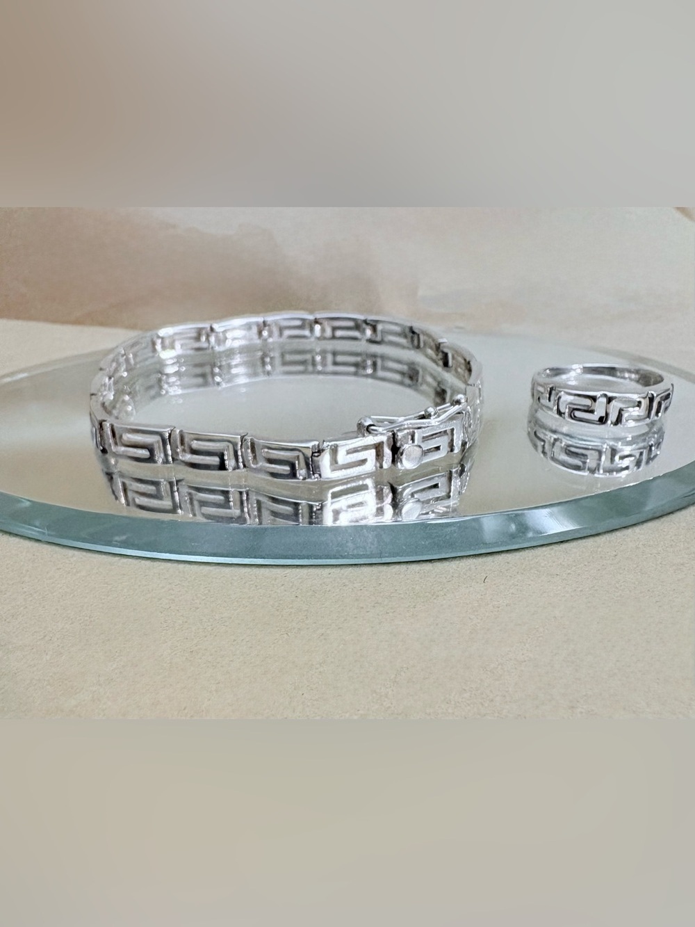 Greek 925 Sterling Vintage Key Link Bracelet & Ring 2PC Set Ex Cond - Picture 3 of 17